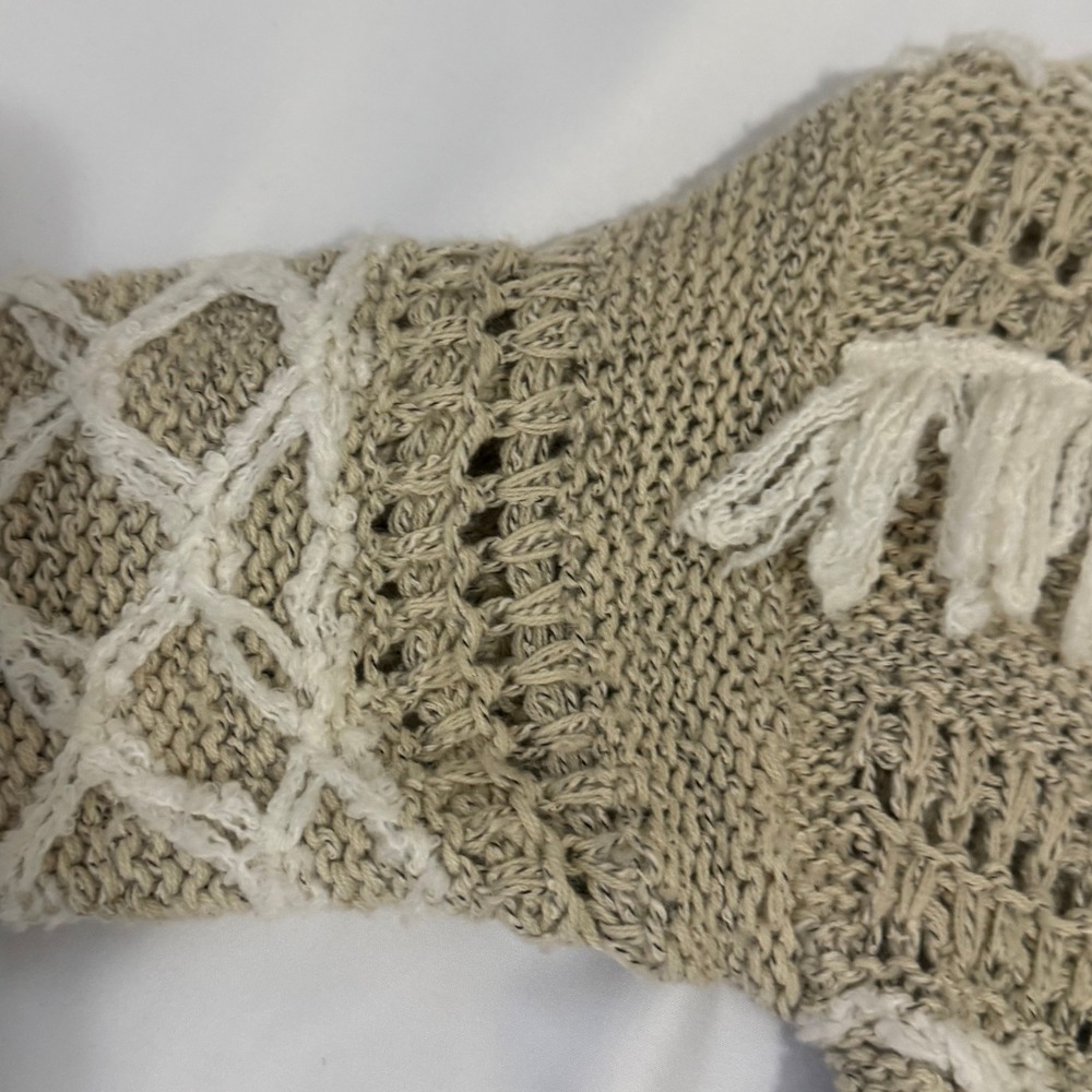 Lucky Brand Open Front Fringe Knit Cardigan Sweater Beige XL - Picture 5 of 15